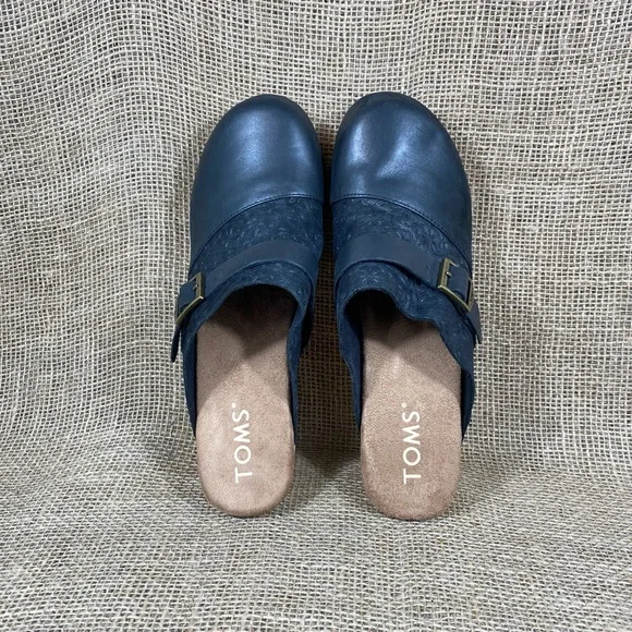 Toms Clog Wood Heel Black Leather Women size 10 - Picture 7 of 11